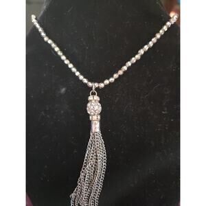 Vintage Silver Tone 1950's "Y" Necklace w/Tassel EXCEPTIONAL Piece GLAMOUR